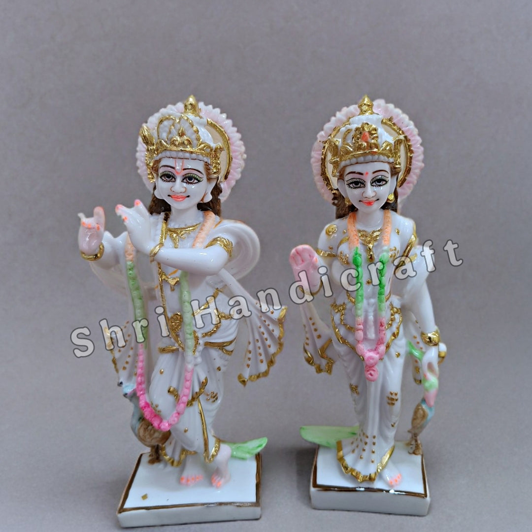 Radha Krishna Statue In White Marble - Handcrafted Murti by Shri Handicraft"
