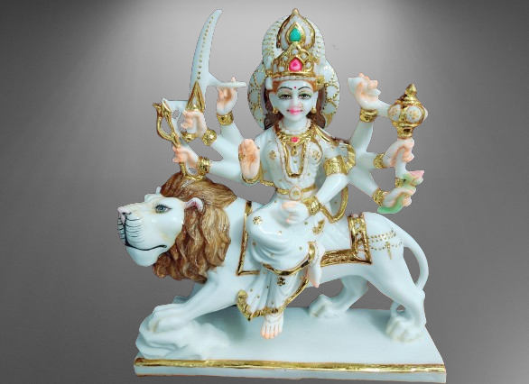"Durga Statue Idol in White Marble – Handcrafted Murti by Shri Handicraft"