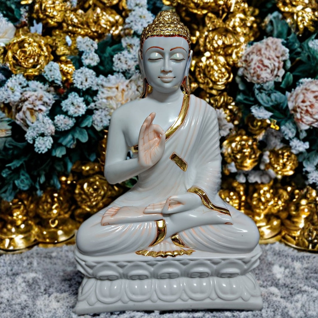 "Gautam Buddha Statue in White Marble – Handcrafted Murti by Shri Handicraft"