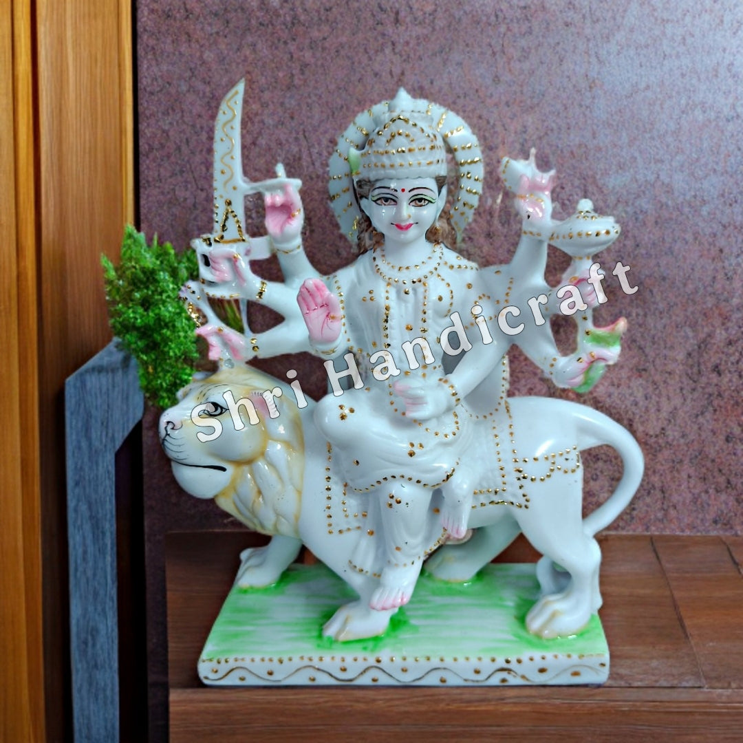 "Durga Statue Idol in White Marble – Handcrafted Murti by Shri Handicraft"