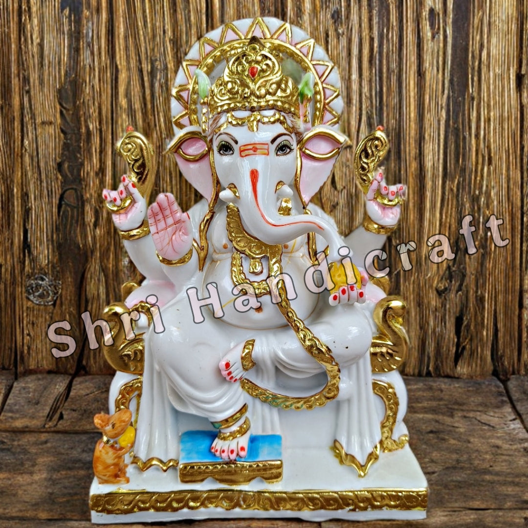 "Ganesh Statue in White Marble – Handcrafted Murti by Shri Handicraft"