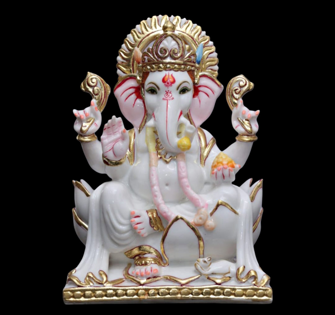 "Ganesh Statue in White Marble – Handcrafted Murti by Shri Handicraft"