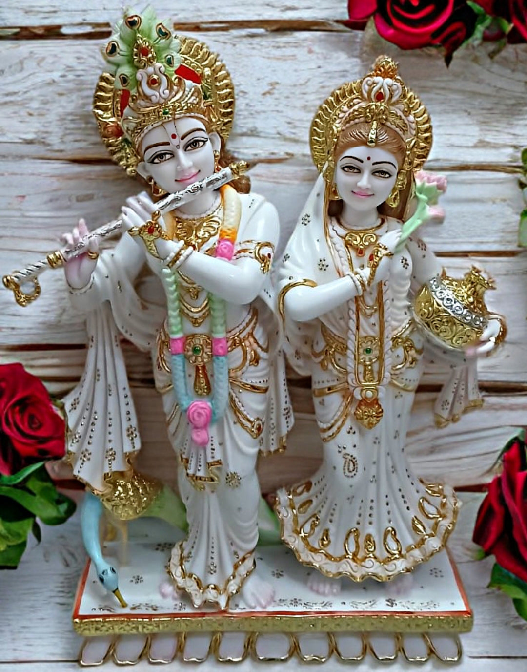 Jugal Jodi Radha Krishna Idol in White Marble – Handcrafted Murti by Shri Handicraft"