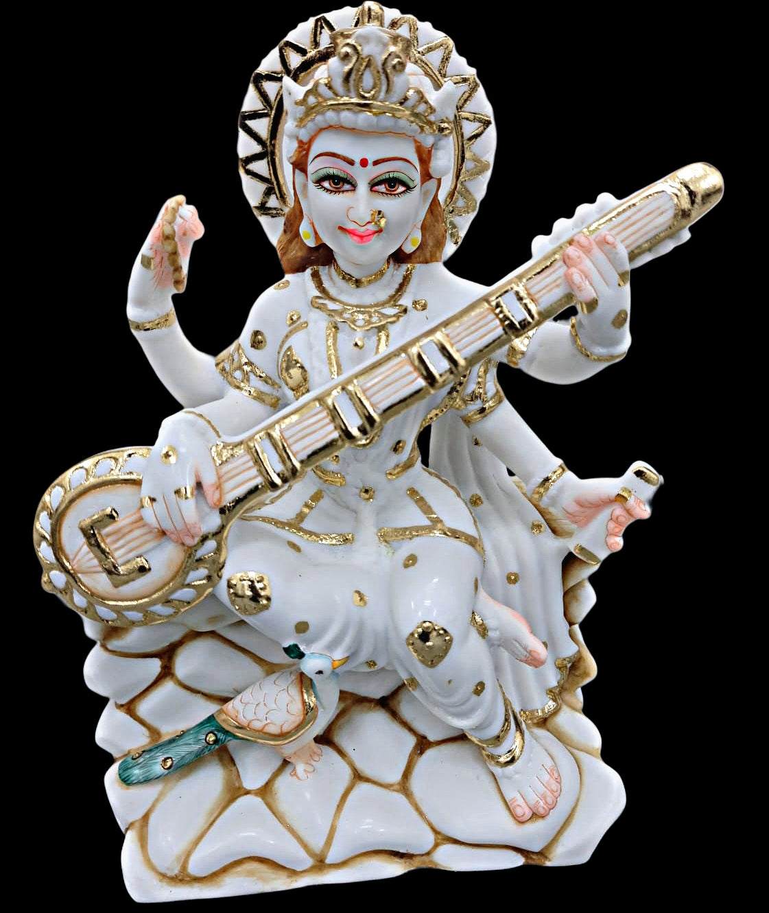 " Saraswati Maa Statue in White Marble – Handcrafted Murti by Shri Handicraft"