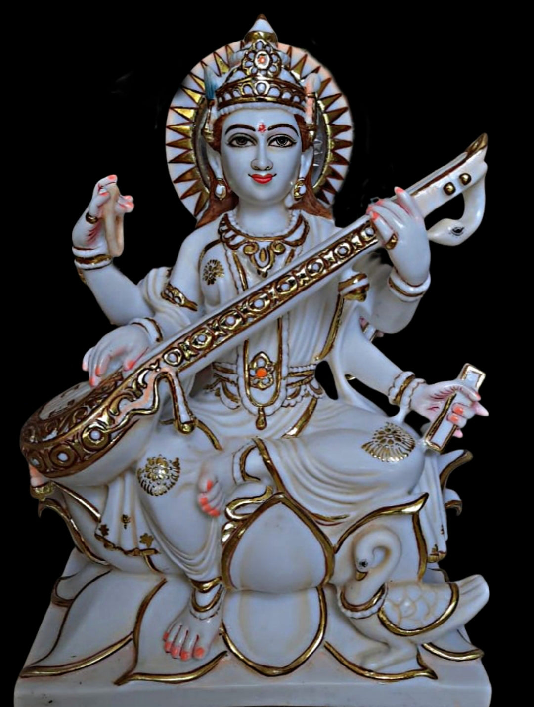 " Saraswati Maa Statue in White Marble – Handcrafted Murti by Shri Handicraft"