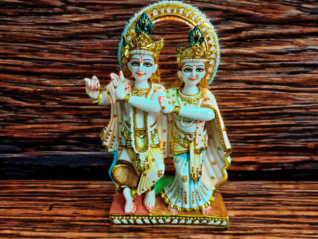 Jugal Jodi Radha Krishna Idol in White Marble – Handcrafted Murti by Shri Handicraft"
