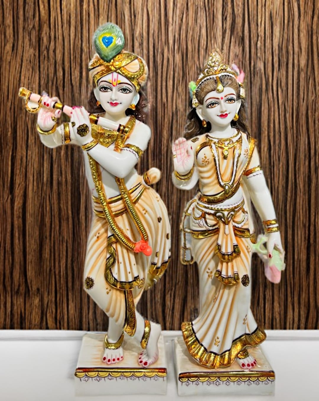 Radha Krishna Statue In White Marble - Handcrafted Murti by Shri Handicraft"