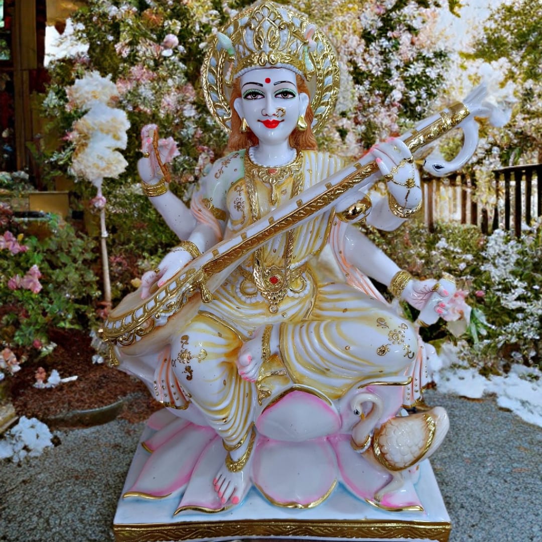 Marble Saraswati Mata Idol – Handcrafted Goddess of Wisdom Statue