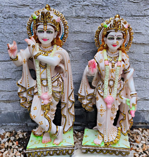 " Radha Krishna Idol in White Marble – Handcrafted Murti by Shri Handicraft"