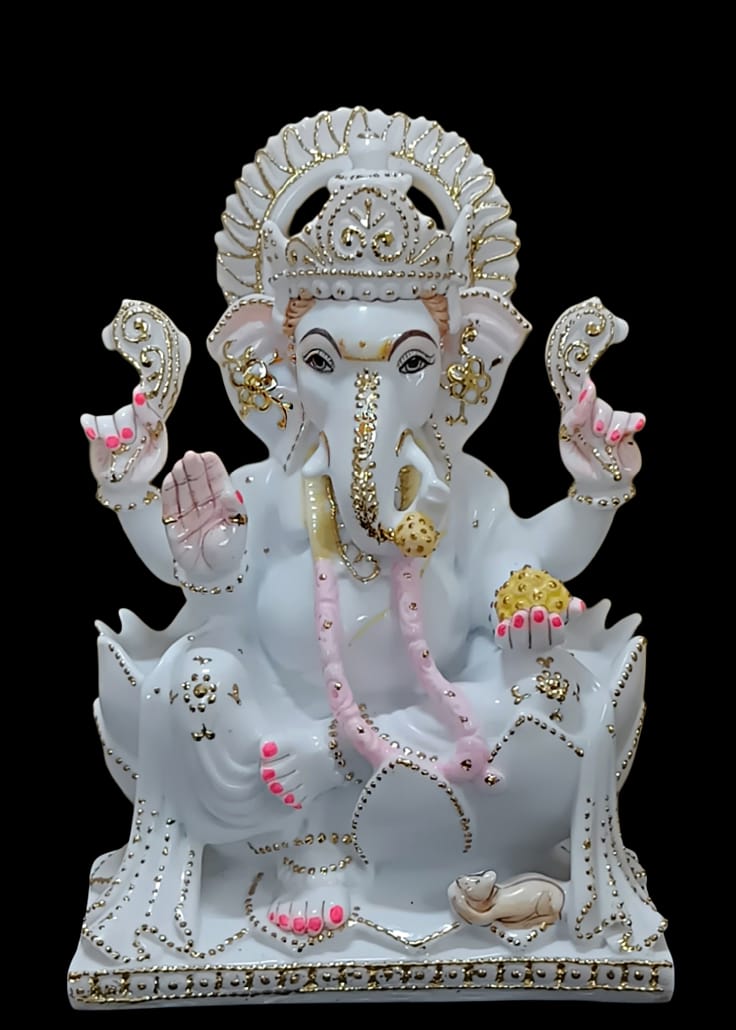 "Ganesh Statue in White Marble – Handcrafted Murti by Shri Handicraft"