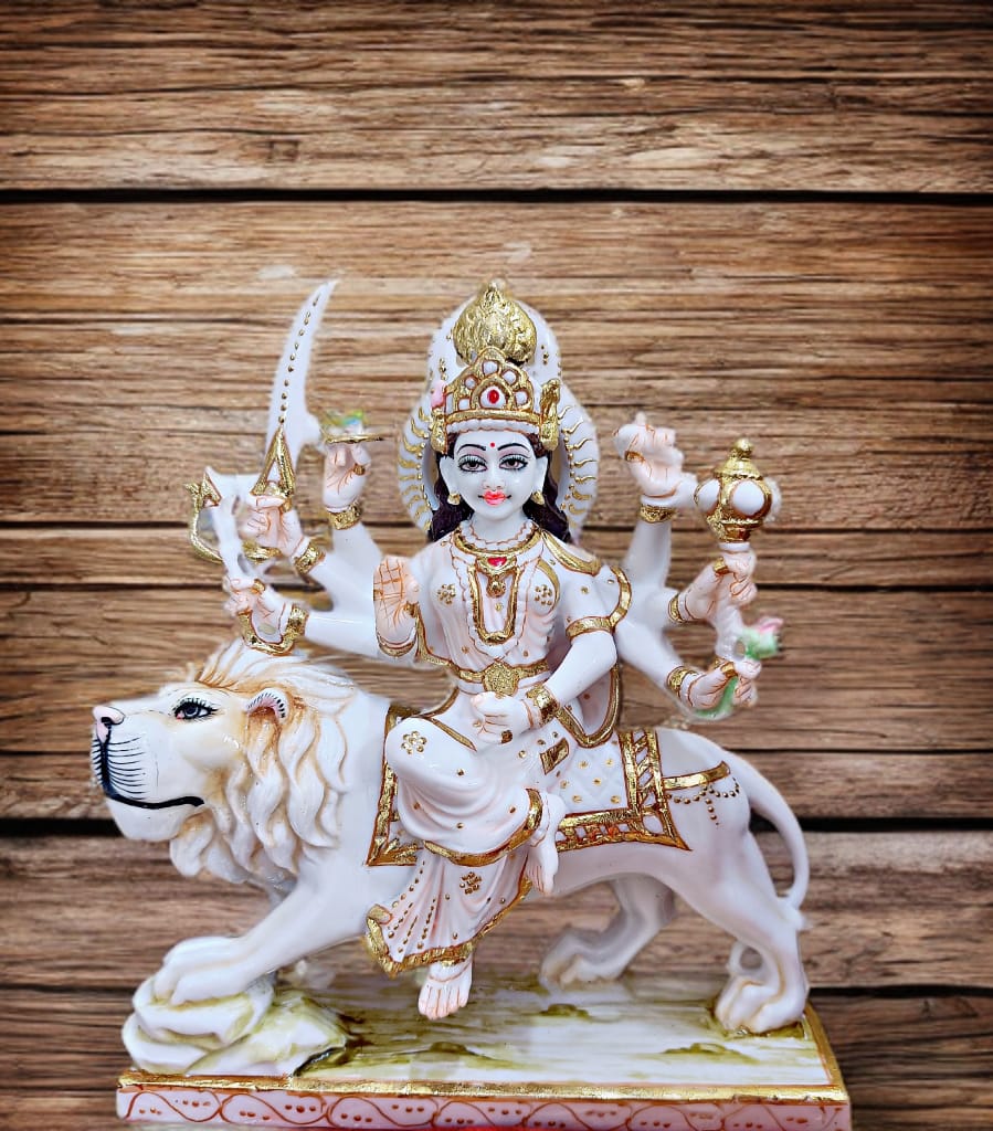 "Durga Statue Idol in White Marble – Handcrafted Murti by Shri Handicraft"