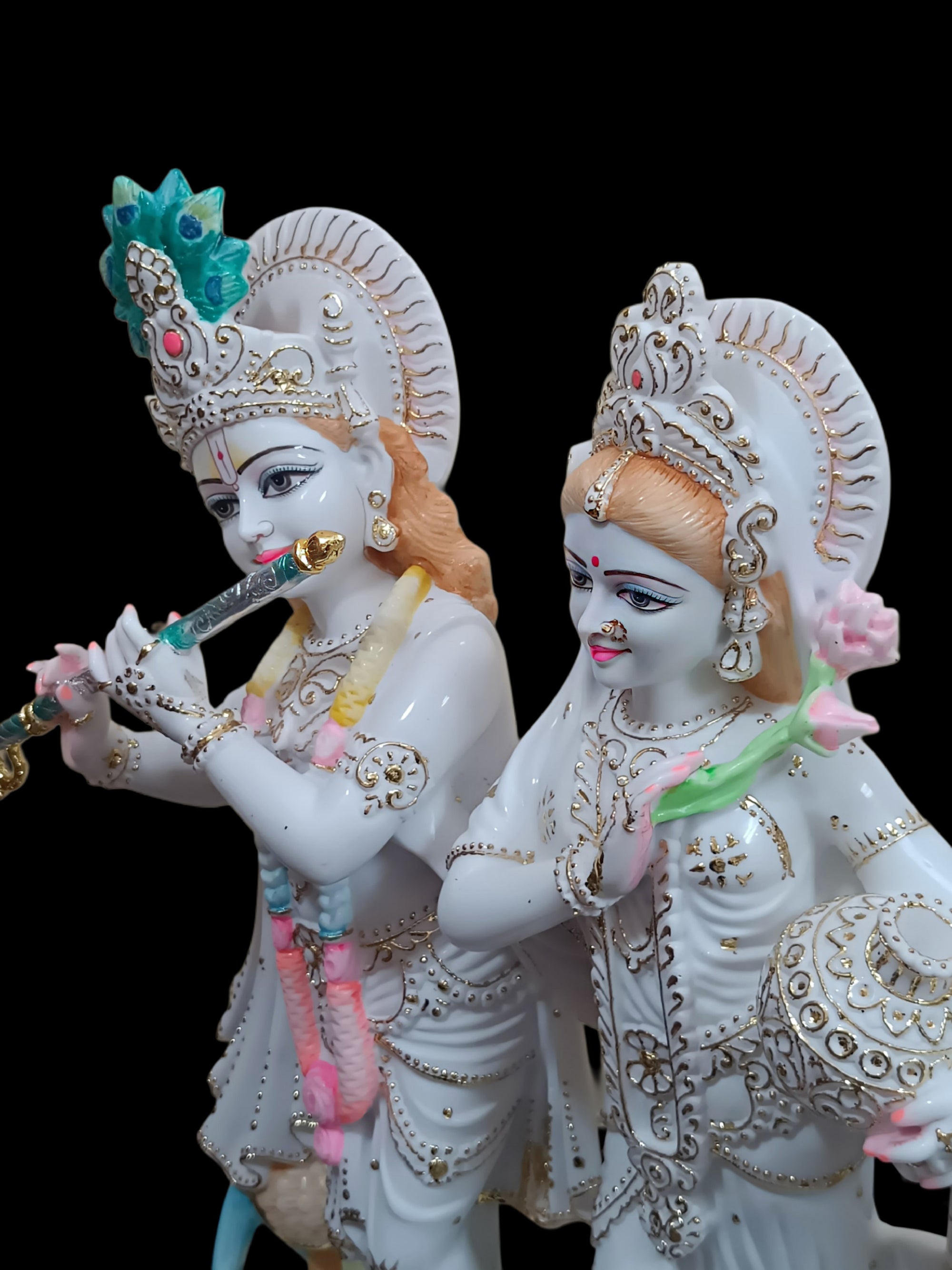 Jugal Jodi Radha Krishna Idol in White Marble – Handcrafted Murti by Shri Handicraft"