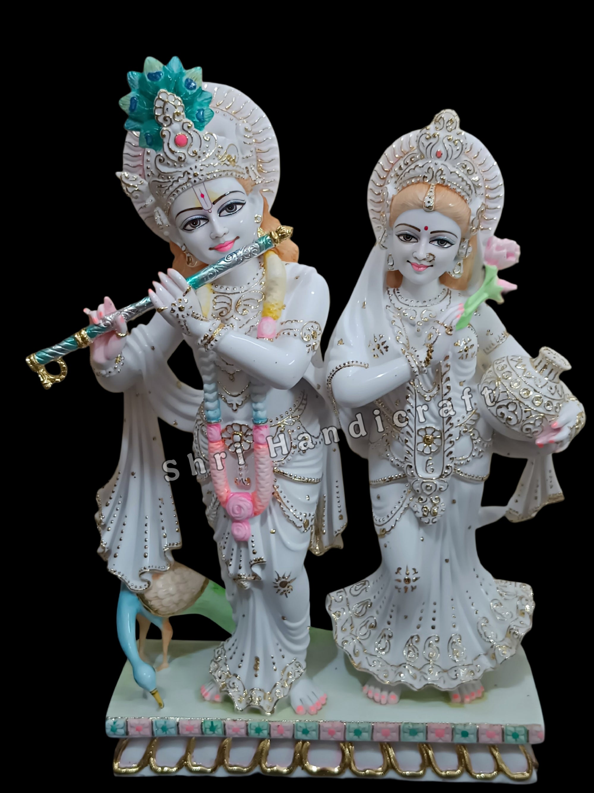 Jugal Jodi Radha Krishna Idol in White Marble – Handcrafted Murti by Shri Handicraft"