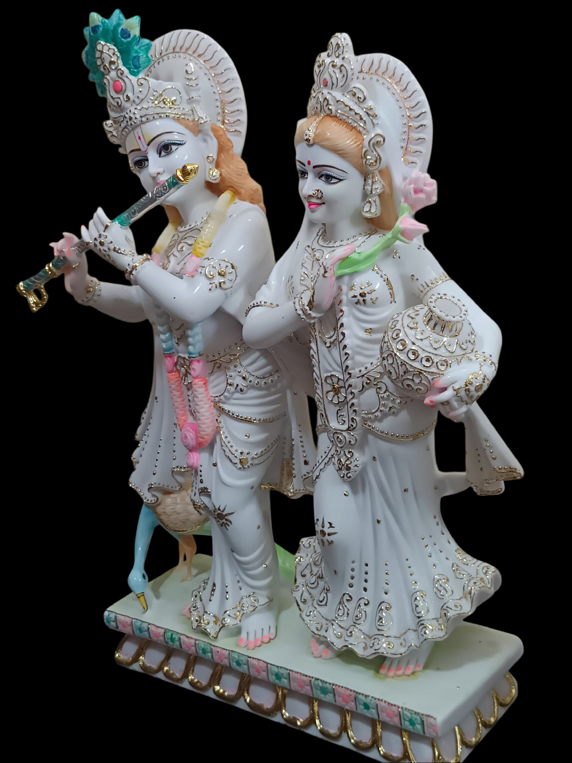 Jugal Jodi Radha Krishna Idol in White Marble – Handcrafted Murti by Shri Handicraft"