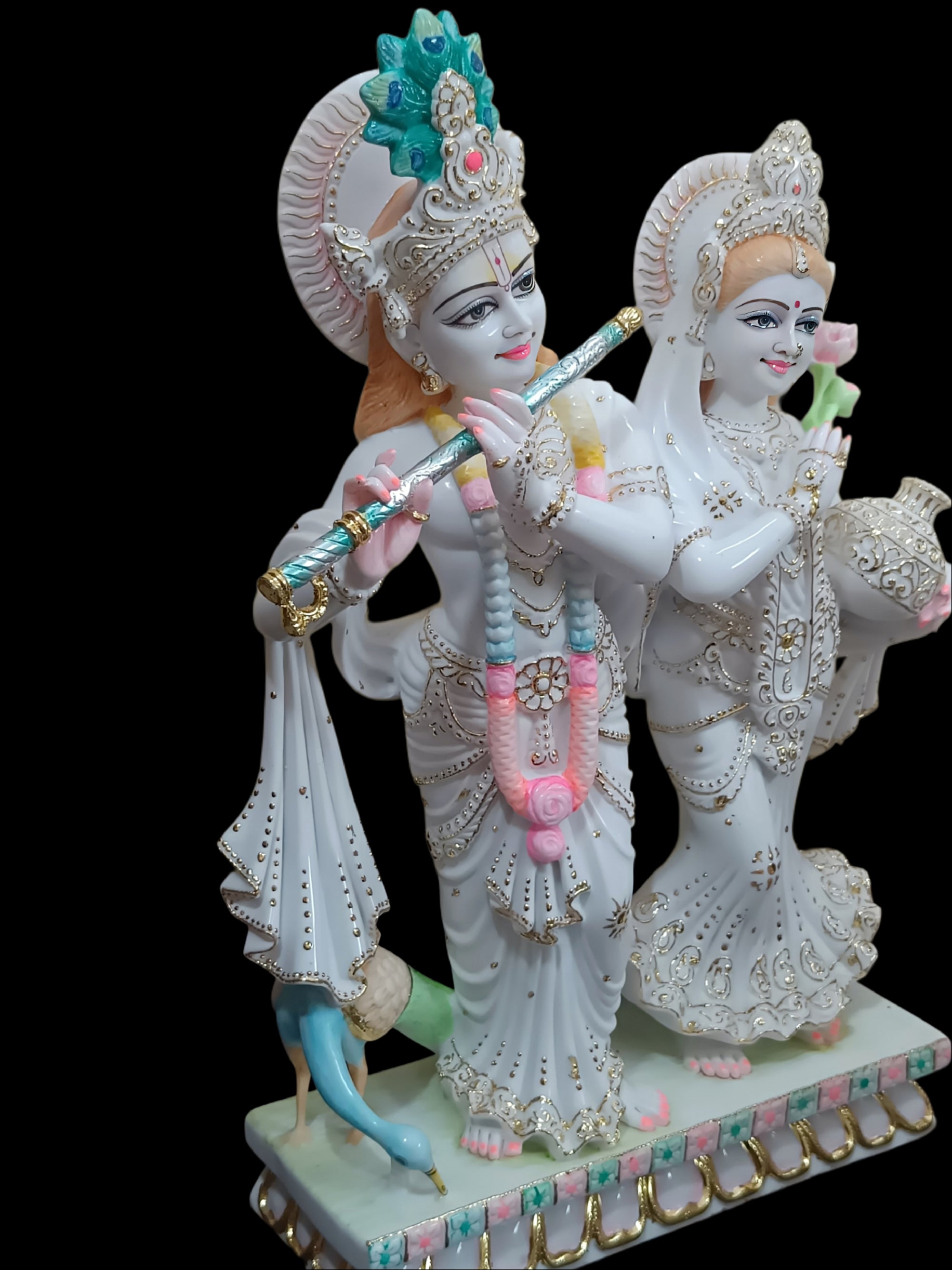 Jugal Jodi Radha Krishna Idol in White Marble – Handcrafted Murti by Shri Handicraft"